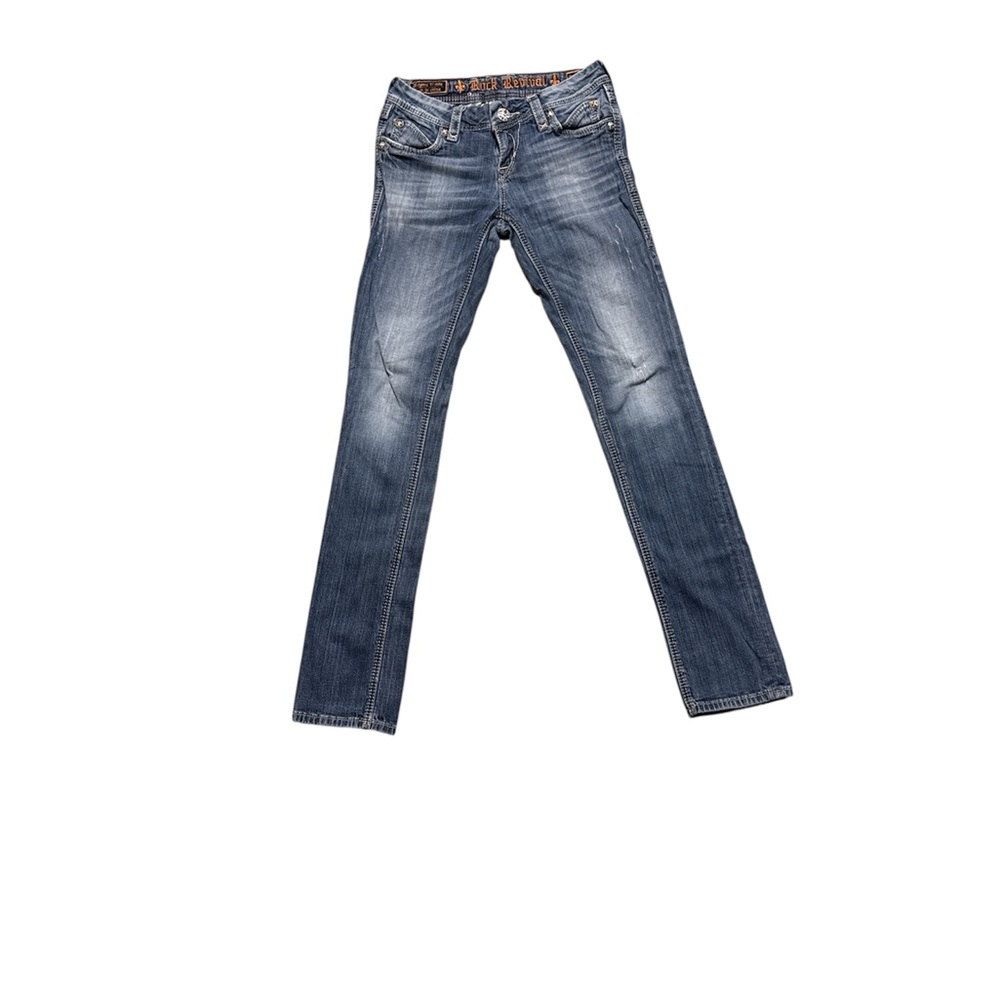 Rock Revival Jeans Women 26 Straight Distressed Medium Wash Denim Pants Phyllis